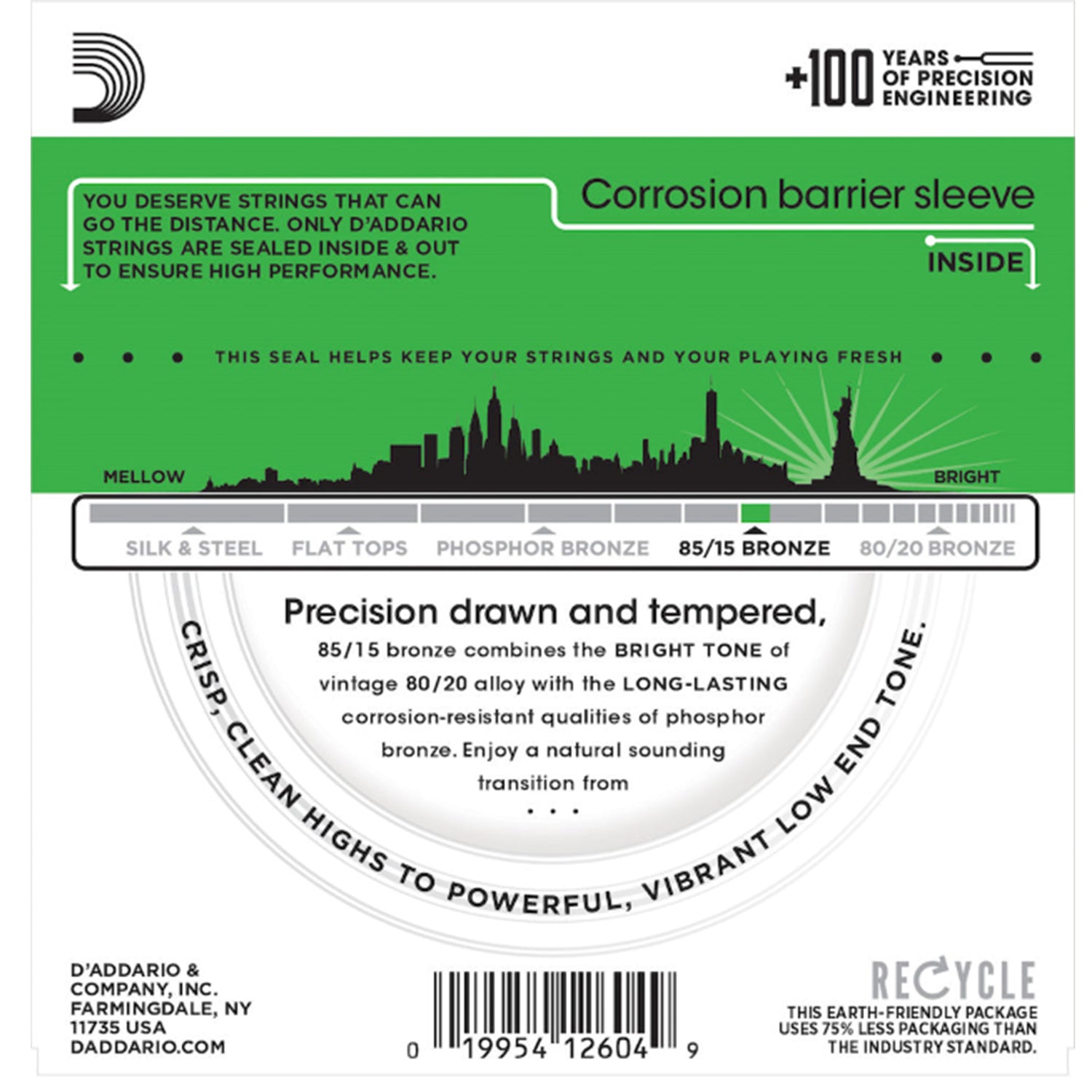 D'Addario EZ890 85/15 Bronze Acoustic Guitar Strings, Super Light, 09-45