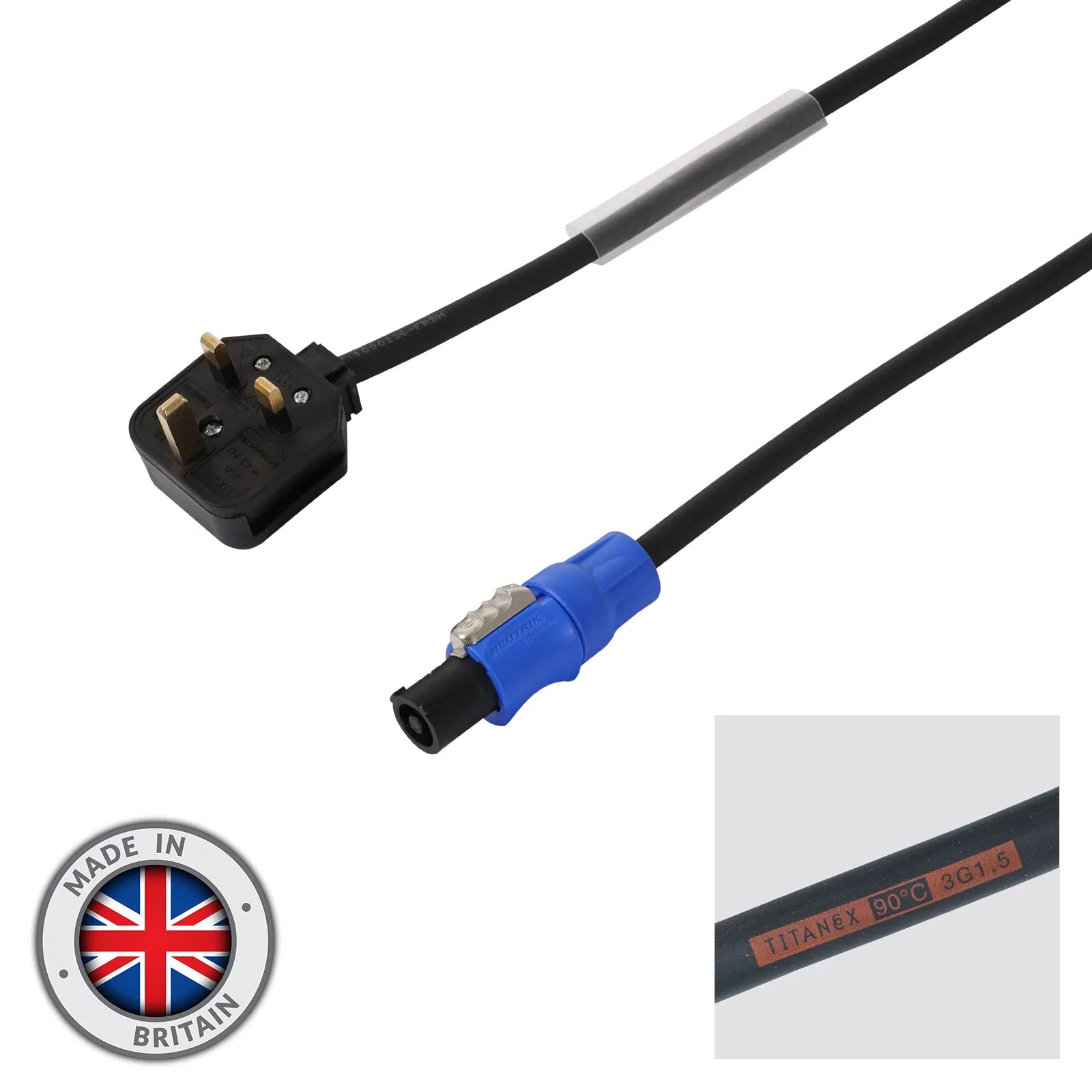 Elumen8 1.0m 13A Plug to Neutrik PowerCON 1.5mm Cable