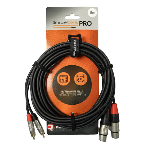 Stagecore Pro 5m Twin RCA Male to 2x XLR Female Cable with Rean Connectors