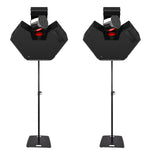 Pair of Chauvet DJ Blazors 115W barrel effect lights with square base stands for dynamic DJ and event lighting.