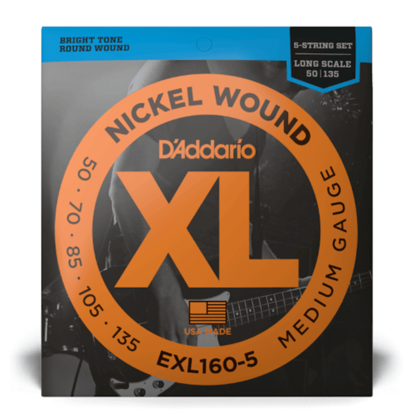 D'Addario EXL160-5 Bass Guitar Strings Nickel Wound 5-String Medium, 50-135