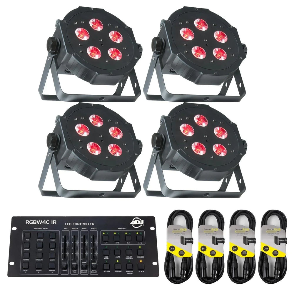 4 x ADJ Mega TRIPAR Profile Plus Par Can with DMX Controller & Cables