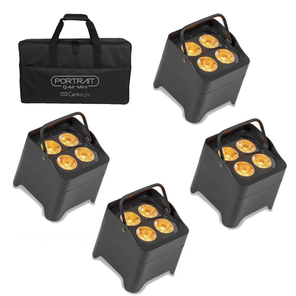 4 x Centolight Q - AIR Mini 4x12w RGBAUV Mini Battery Par Can Uplighter with Carry Bag