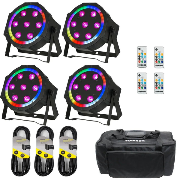 4 X Equinox Eclipse Slim Profile Par Can with DMX Cable and Carry Bag Bundle