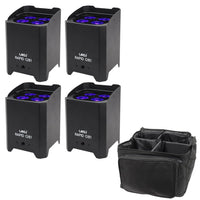 4 x LEDJ Rapid QB1 HEX Battery LED Par Black With Carry Bag - DY Pro Audio
