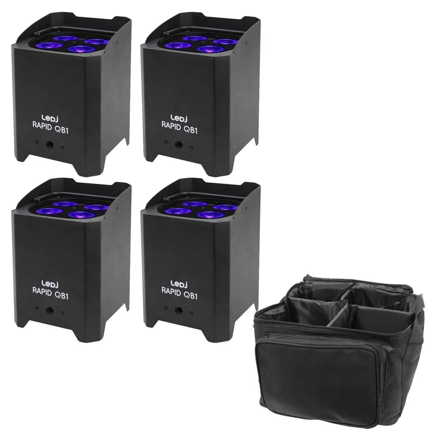 4 x LEDJ Rapid QB1 HEX Battery LED Par Black With Carry Bag - DY Pro Audio