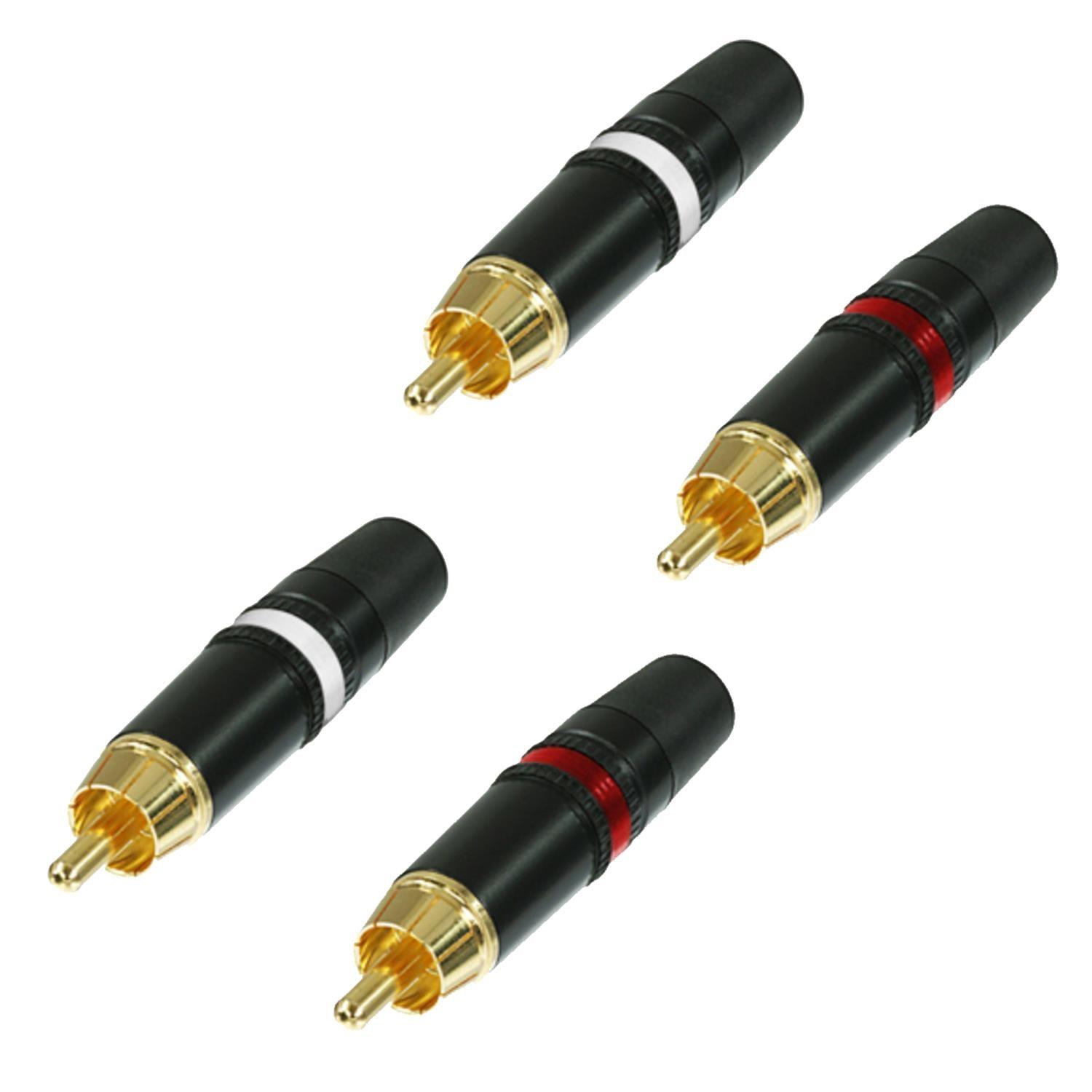 4 x Neutrik NYS373 Red & White REAN Phono Plug with Gold Plated Contacts - DY Pro Audio
