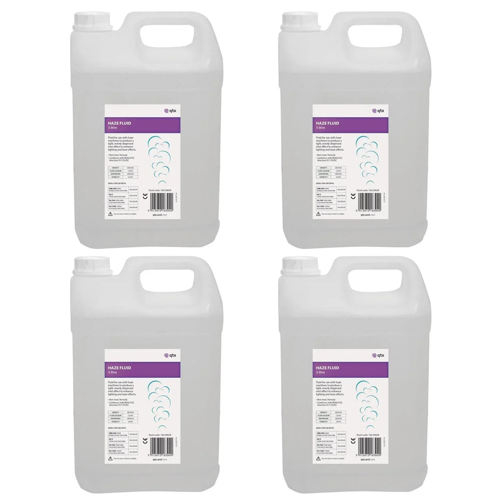 4 x QTX Haze Fluid Eco 5L Bottles - DY Pro Audio