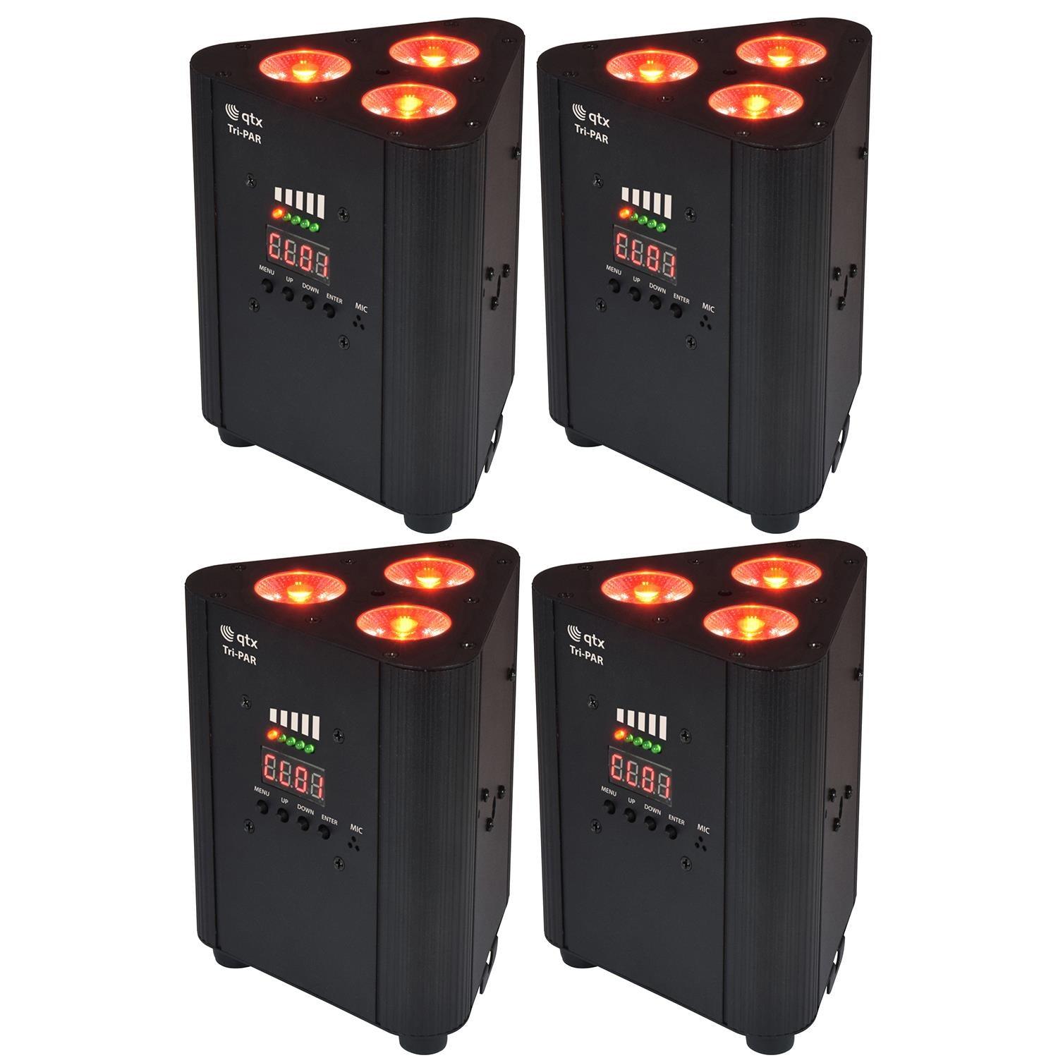 4 x QTX Tri-Par RGBW Rechargeable Battery Triple Par Can Uplighter - DY Pro Audio