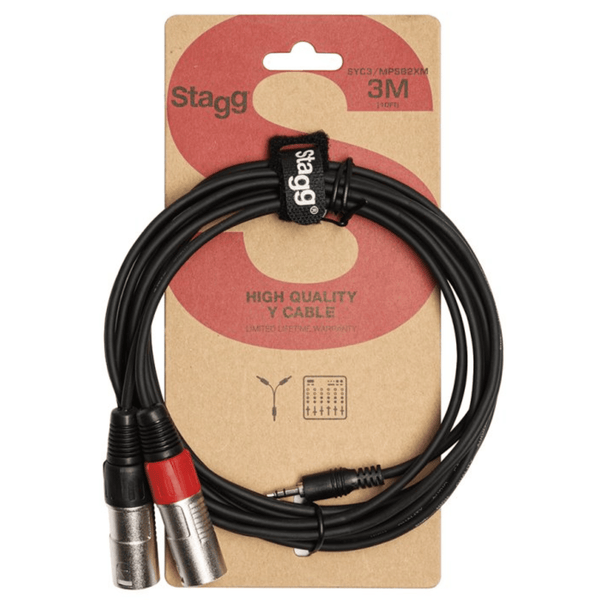 Stagg SYC3/MPSB2XM 3m Twin XLR to 3.5mm Stereo Cable