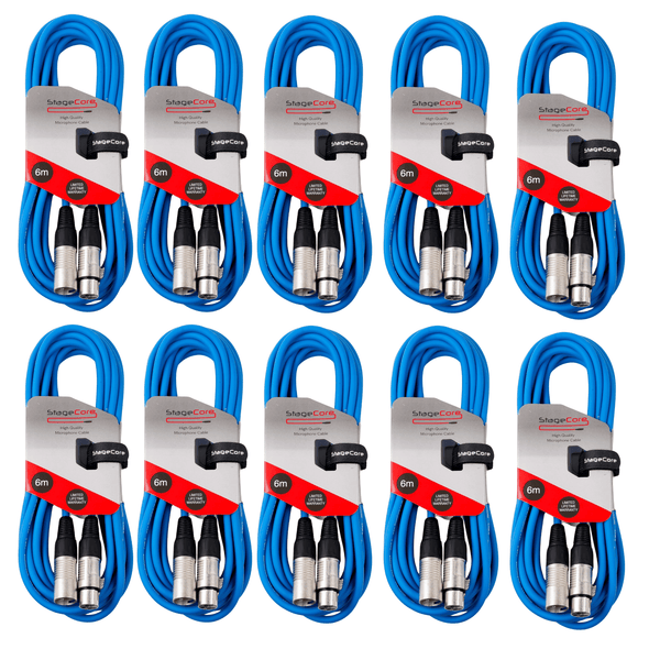 10 x Stagecore 6m Blue XLR Microphone Cables