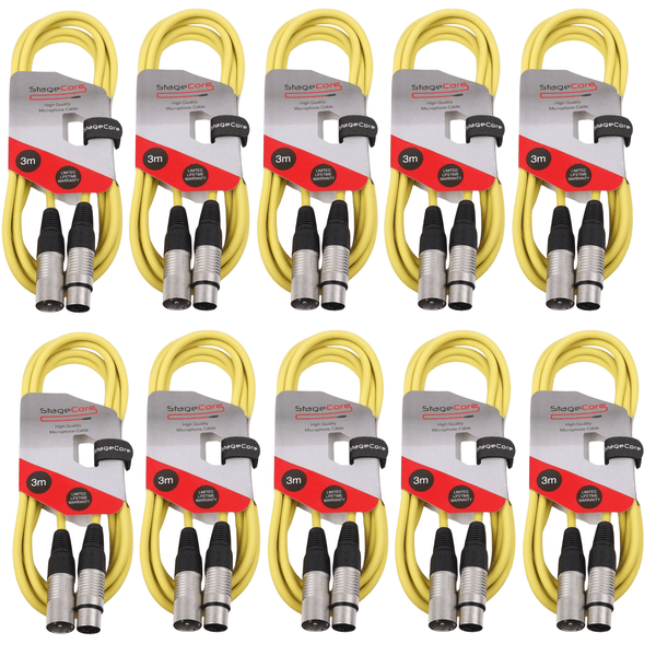10 x Stagecore 3m Yellow XLR Microphone Cable