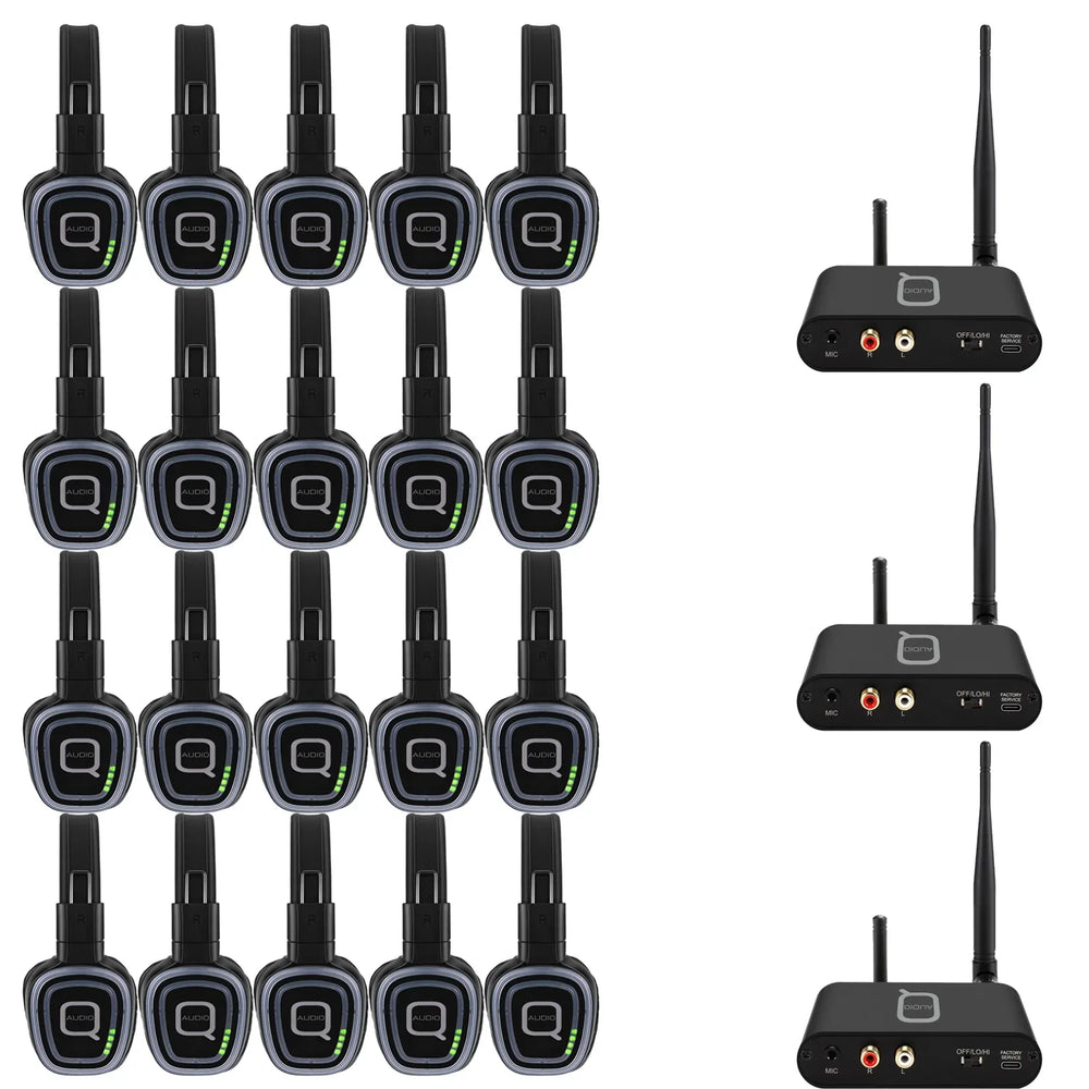 Q - Audio Silent Disco Bundle with 3 x Transmitter and 50 x Headphones