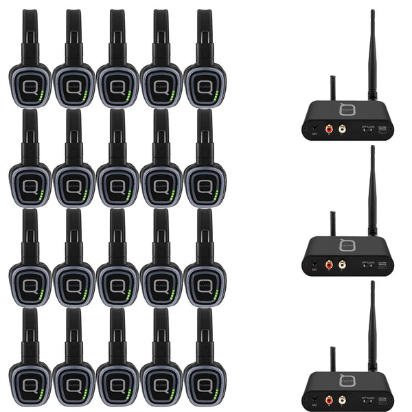 Q-Audio Silent Disco Bundle with 3 x Transmitter and 50 x Headphones