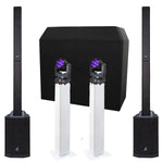 Mobile Wedding DJ Setup Black DJ Booth Pro, Direct 121MX, 1.5M Plinths, Fusion 120 Zoom Moving Heads