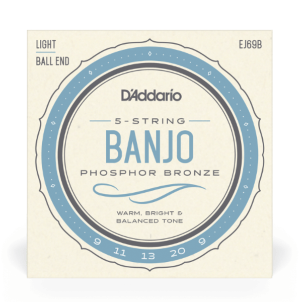 D'Addario EJ69B Ball-End 5 String Banjo Strings, Phosphor Bronze, Light, 9-20