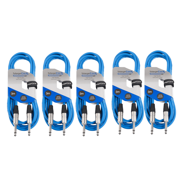 5 x Stagecore 3m Blue Jack to Jack Lead