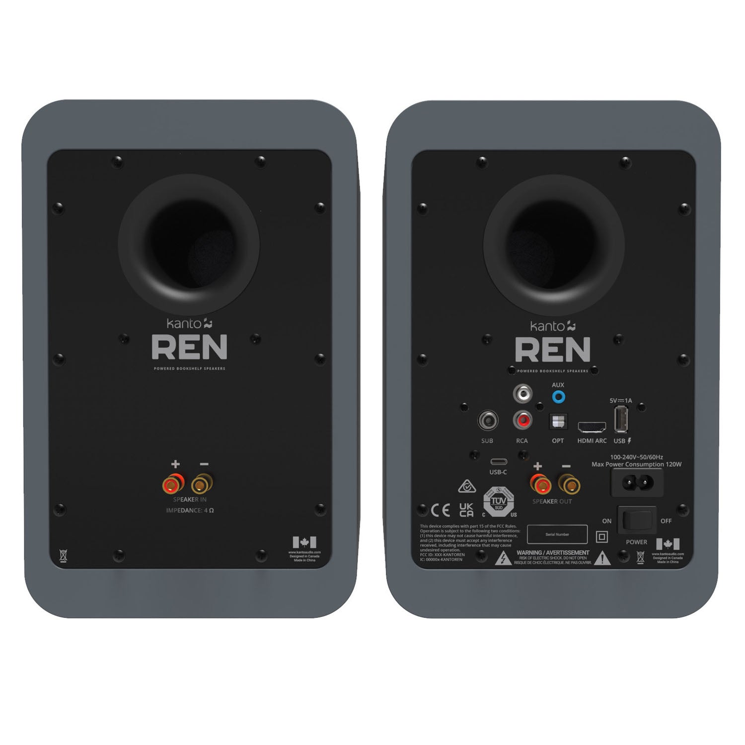 Kanto REN 200W Powered Bookshelf Speakers with HDMI ARC (Matte Grey)