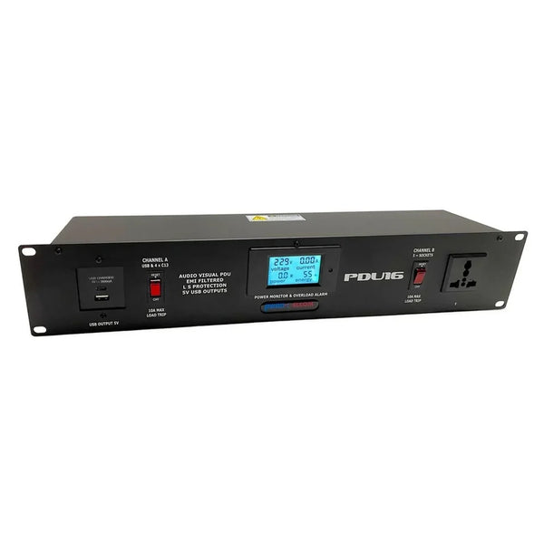 Penn Elcom 2U 20 Amp Rack Mount PDU with Overload Protection & Power Monitoring (USB/USB-C)
