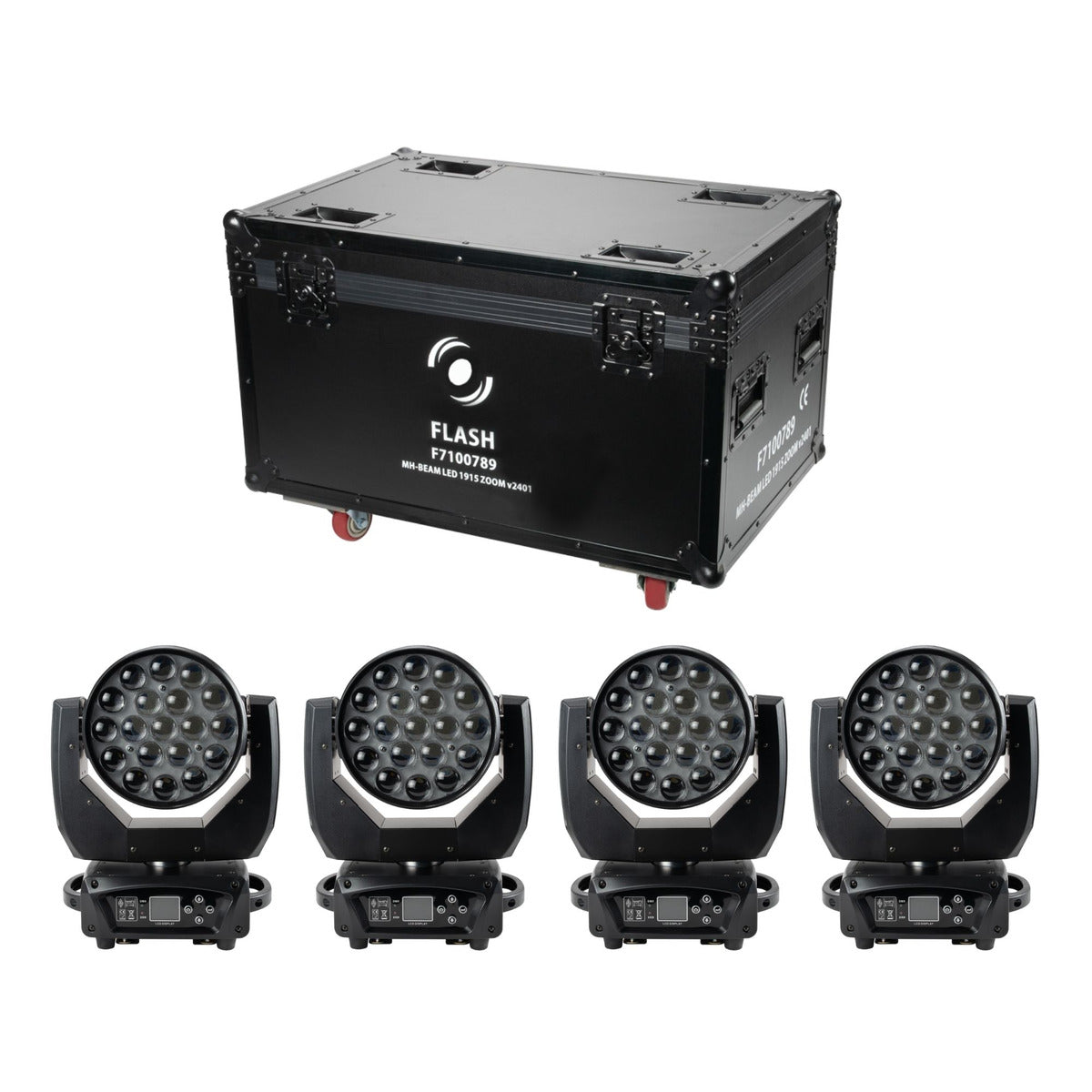 4 x Flash Beam LED 1915 Zoom 380W LED Moving Heads with Flight Case