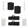 Two RCF EVOX J9 white portable 3-way column PA systems with bags