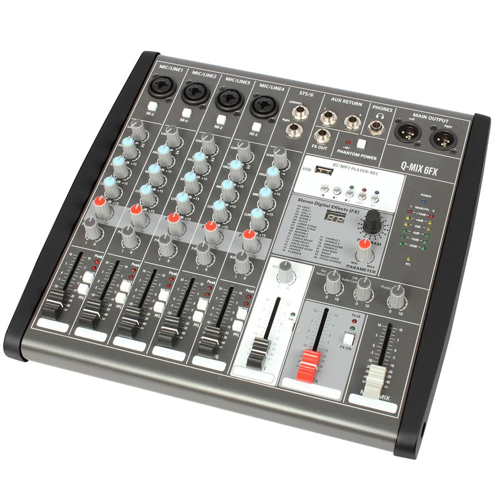 Q-Audio Q-MIX 6FX 6 Channel Mixer with FX, USB, Bluetooth