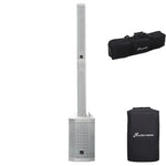 Mobile Wedding DJ Setup White DJ Booth Pro, Direct 121MX, 1.5M Plinths, Fusion 120 Zoom Moving Heads