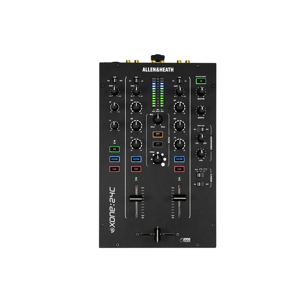 Allen & Heath Xone:24C DJ Mixer front view showing knobs and faders