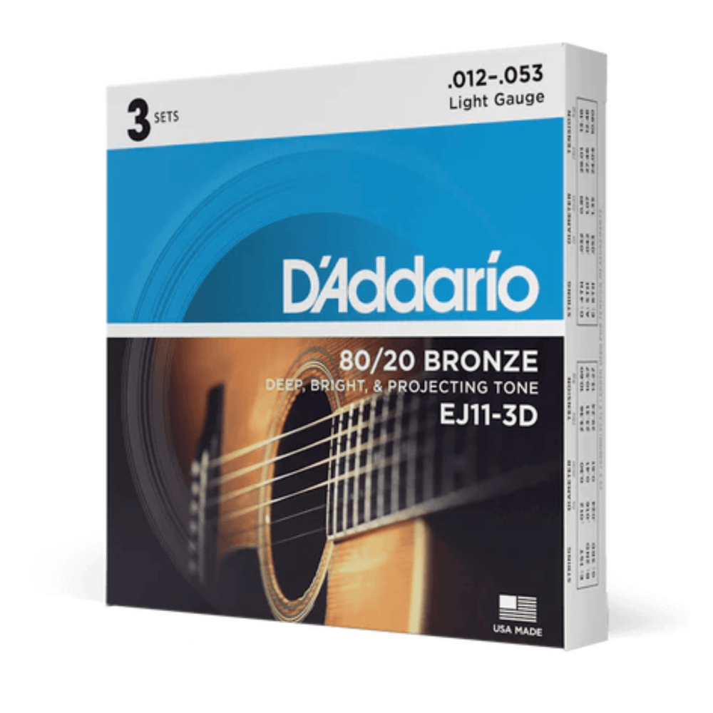 D'Addario EJ11-3D Bronze 12-53 Acoustic Guitar Strings 3 Pack