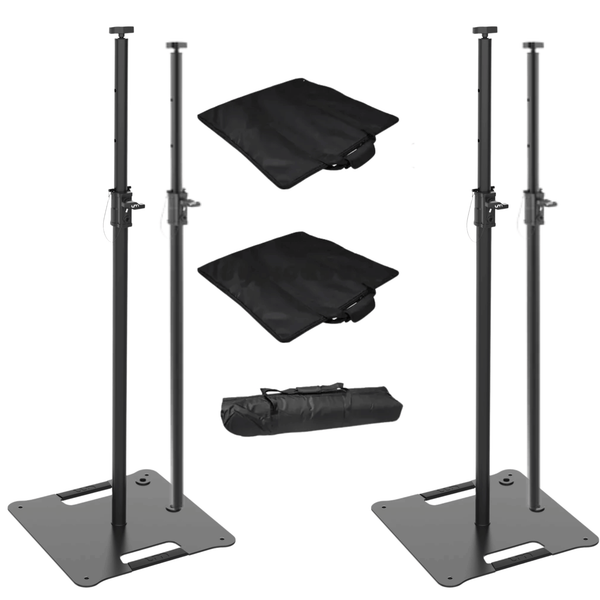 2 x Ultimax UTX 500 Black Square Base 35mm Stands with Extra Poles & Bags
