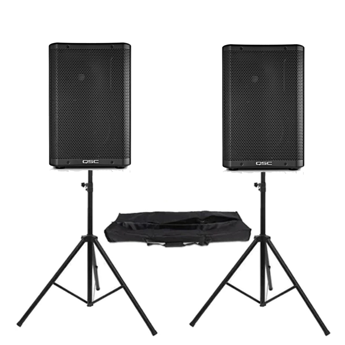 2 x QSC CP8 8'' Active PA Speaker with Spekaer Stands