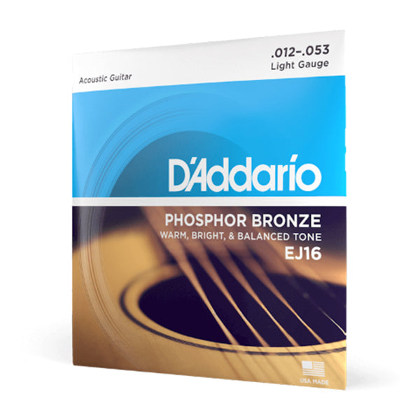 D'Addario EJ16 Phosphor Bronze Acoustic Guitar Strings Light 12-53 3 Pack