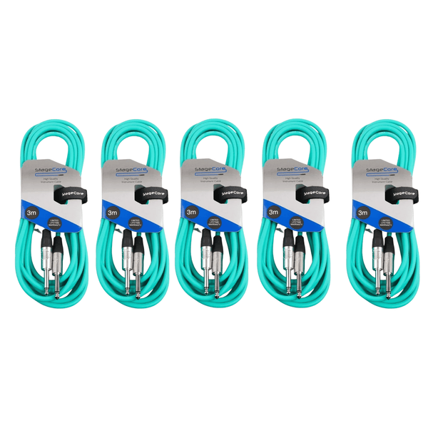 5 x Stagecore 3m Green Jack to Jack Lead