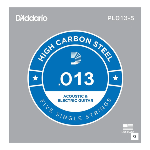 D'Addario PL013-5 Acoustic Or Electric 013 Plain Steel Guitar Strings FIVE PACK!