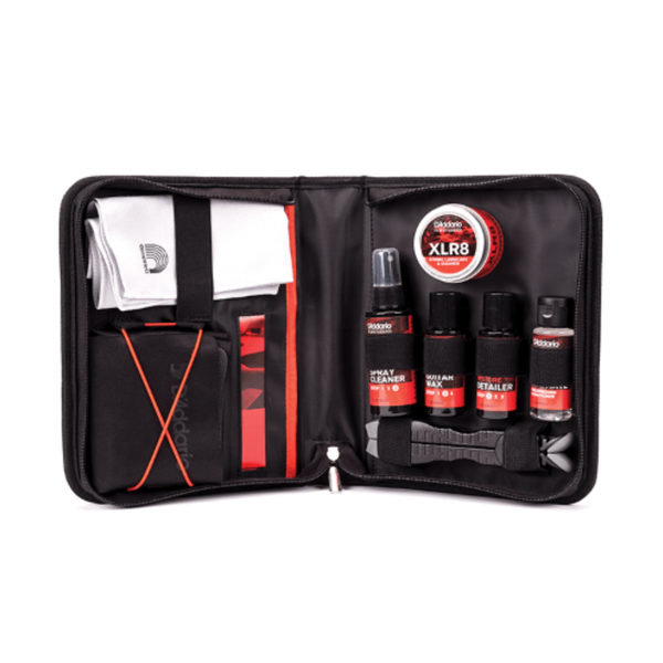 D'Addario Guitar Care Kit with polish, microfiber cloth and storage case