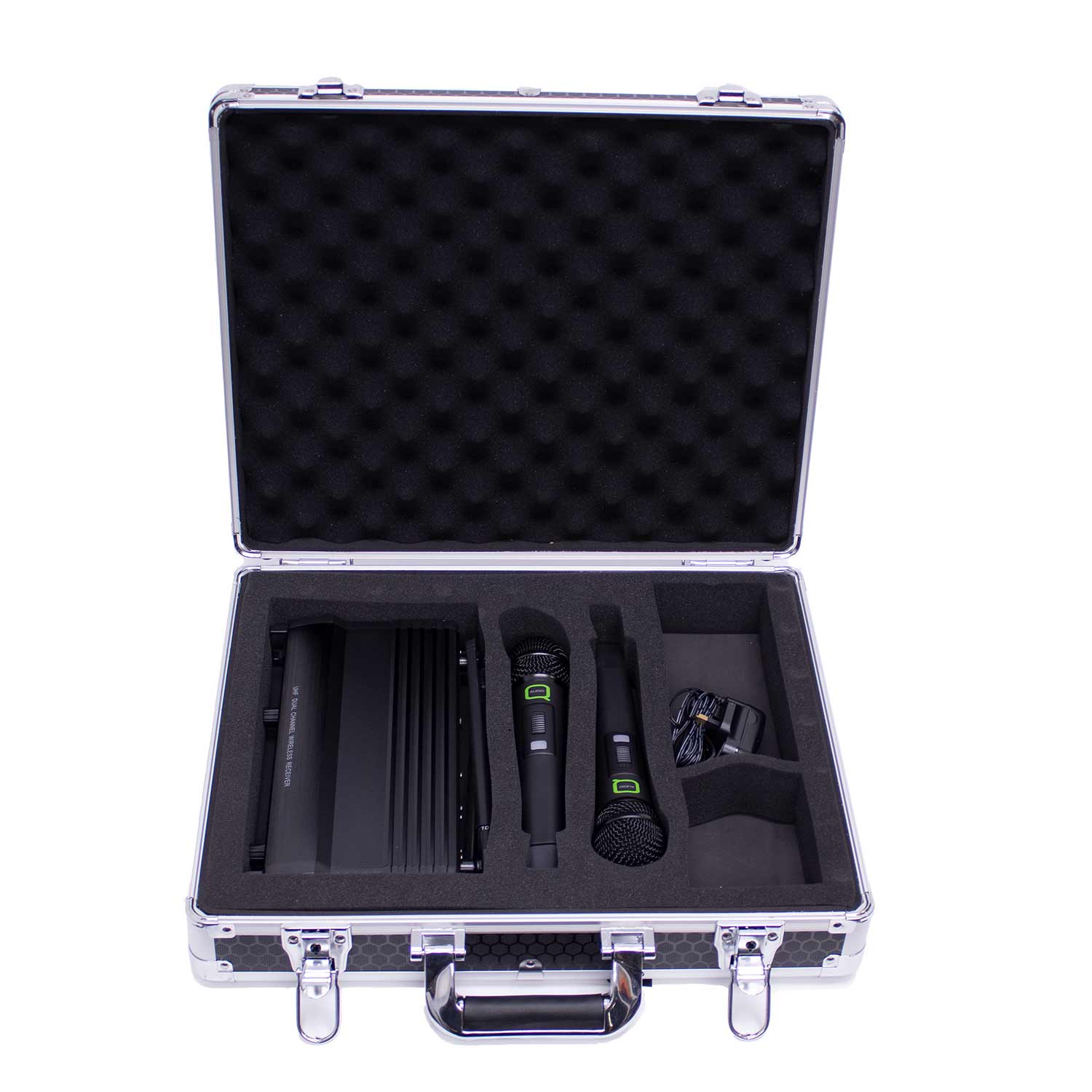 Professional Q-Audio QWM1960 v3 wireless mic set with receiver and carry case