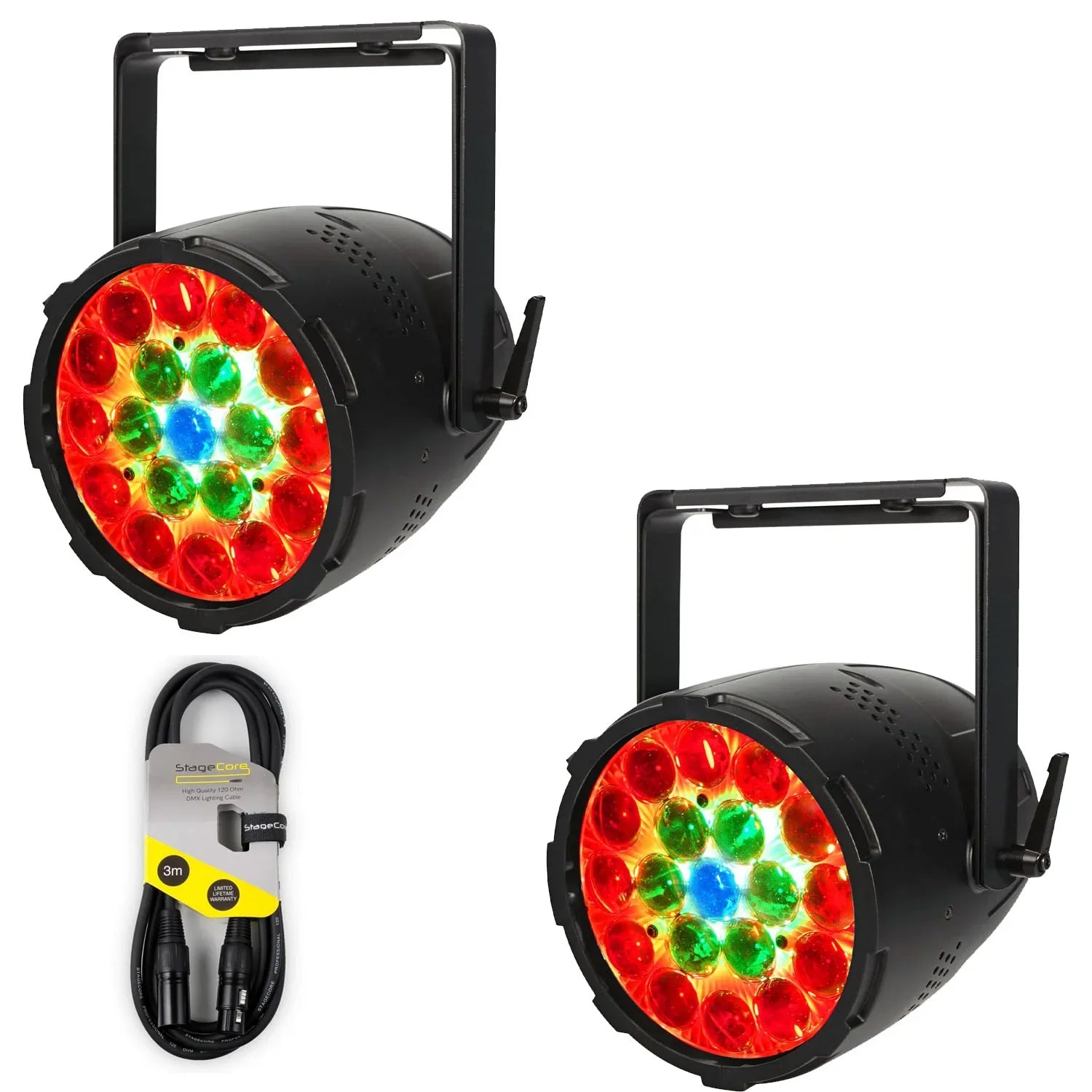 2 x Equinox 260 Zoom Par 19 x 15w RGBW LED Par Can With DMX Cable