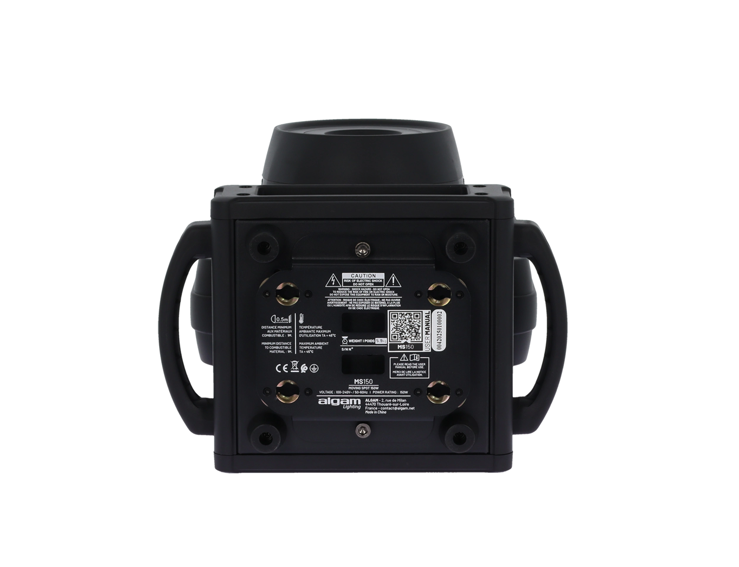 Algam MS150 LED moving head showing control panel and base