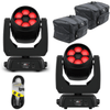 Chauvet DJ Intimidator Trio XD Moving Head Bundle with 2 moving heads, DMX cable, and carry bags.
