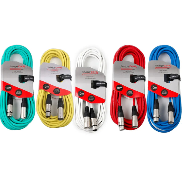 5 x Stagecore 10m Microphone XLR Cables Colour Bundle