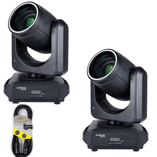 Two Citronic Orbis 100W LED beam moving heads with DMX cable