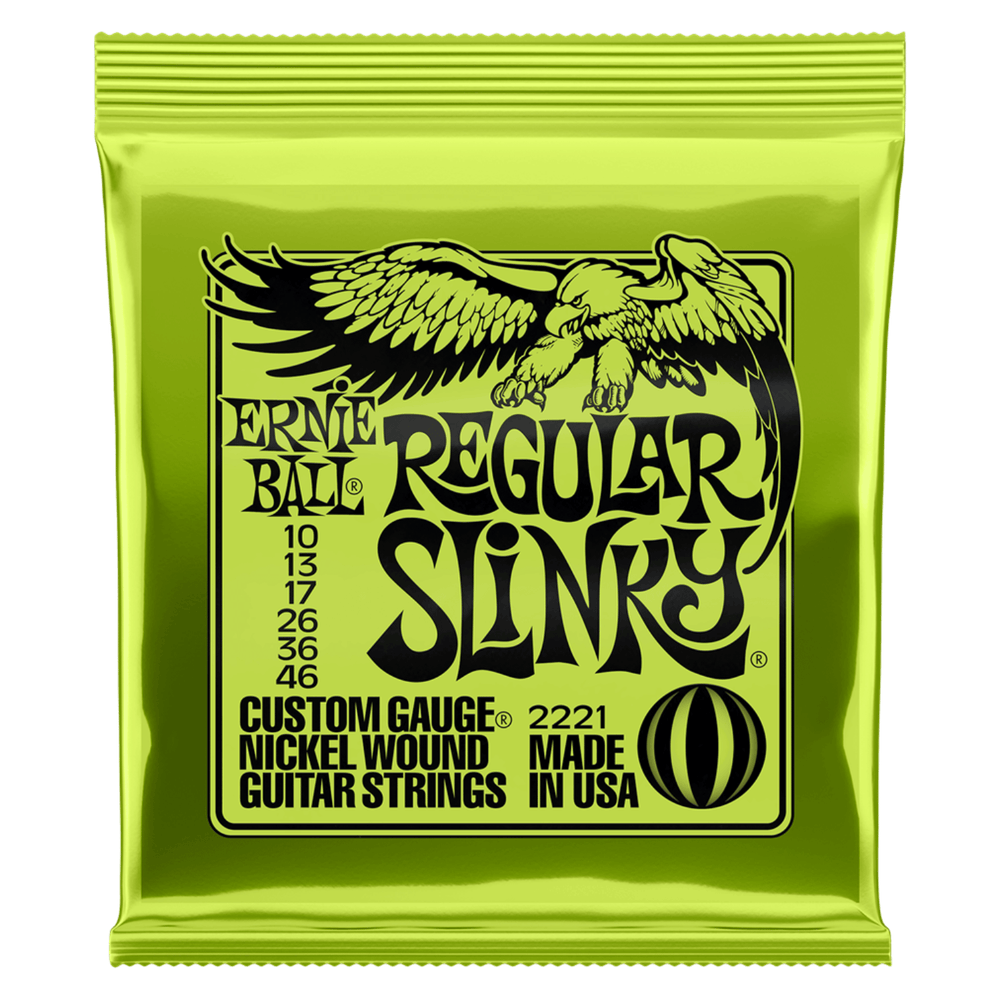 Ernie Ball Electric Guitar Strings 10-46 Regular Slinky 2221 - Nickel plated steel strings for a well-balanced tone.