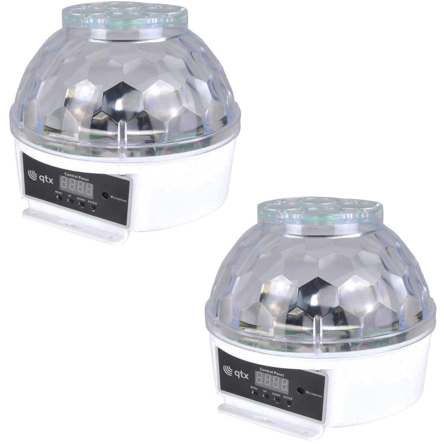 2 x QTX Crystal Blaze tabletop LED light effects with GOBOs on display