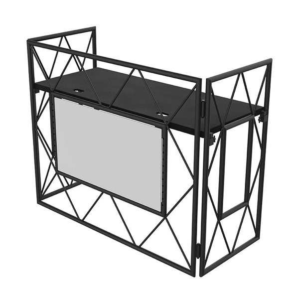 Ultimax TrussBooth-BK Black Aluminium Truss DJ Booth with Versa TV Mount and Shelf