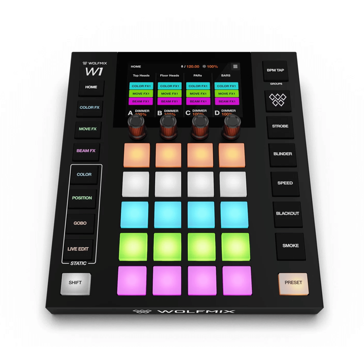 Wolfmix W1 MK3 DMX lighting controller with touchscreen