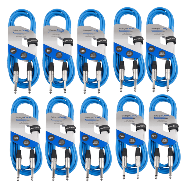10 x Stagecore 3m Blue Jack to Jack Lead