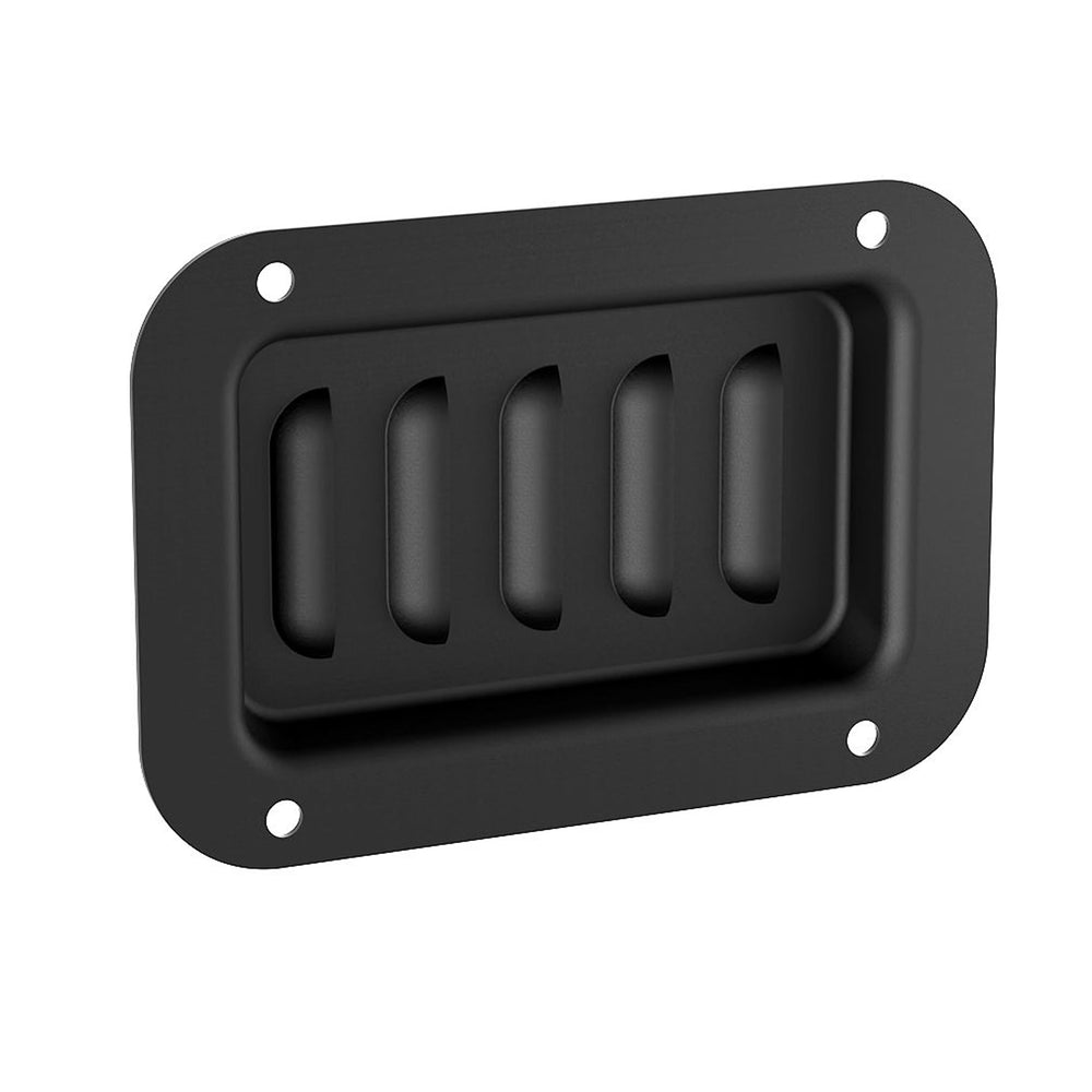 Penn Elcom D0516K medium black steel dish panel with vertical louvre vents, designed for improved airflow in rack panels, speaker cabinets, and flight cases.