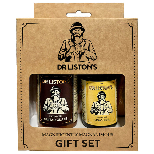 Dr Liston's Ultimate Guitar Glaze and Lemon Oil Gift Pack for professional guitar care.