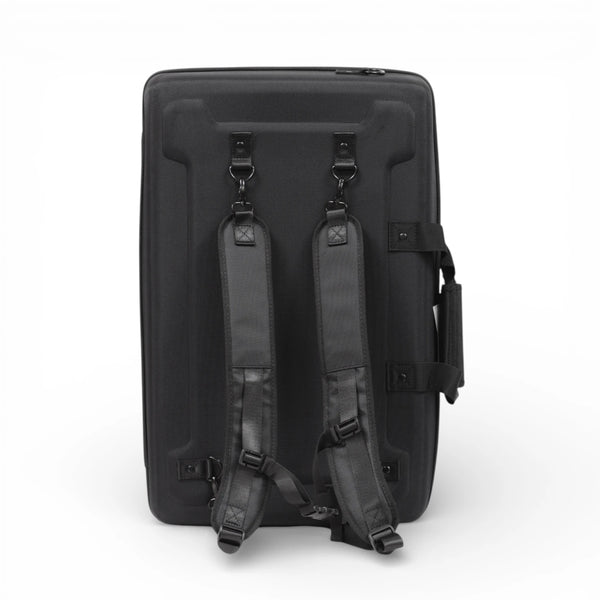 Protekt EVA hard shell travel bag designed for the AlphaTheta CDJ-3000X DJ media player, featuring molded EVA construction, zip closure, reinforced handle, and adjustable backpack straps for secure and portable transport.