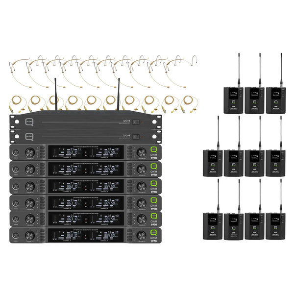 Q - Audio QWM 1970 12 Way Headworn/Lapel System with ADU Wireless Beltpack System